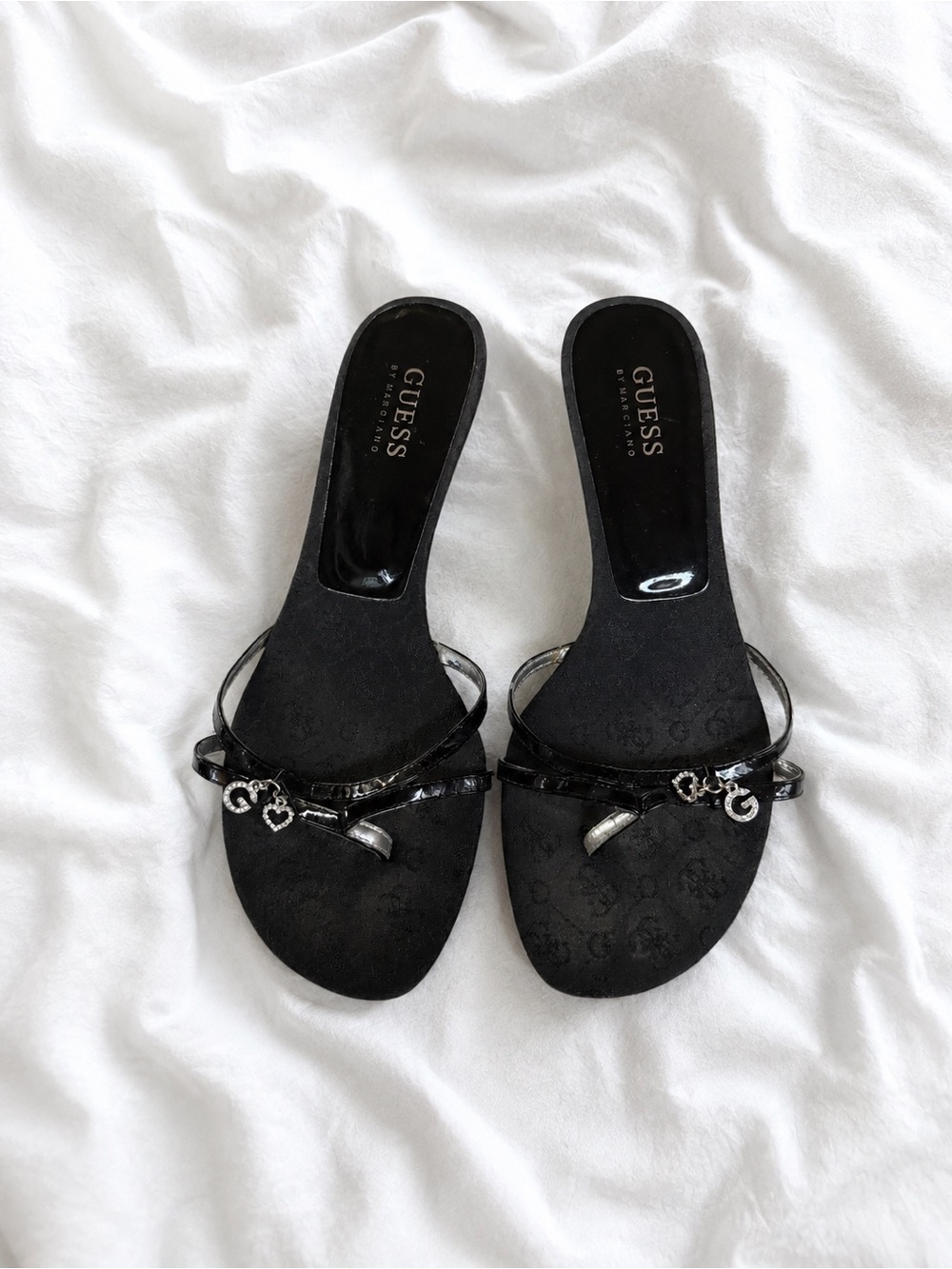 Guess Black Slip-On Mule Sandals with Decorative Charms